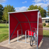 6 bike cycle shelter with cycle racks and red skybond aluminium panels