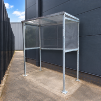 medium smoking shelter side view of narrow commercial space