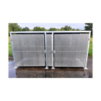 Bamburgh Wheelie Bin Store featuring perforated lockable galvanised steel gates, Skybond ACM panels and an optional sloping pent roof.