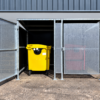 Lancaster bin store front view of 1100 litre commercial bin parking